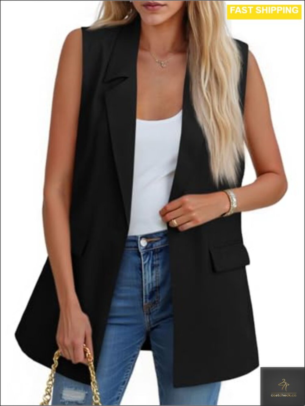 Sleeveless Blazer Vest Single Button Lapel Collar Office Work